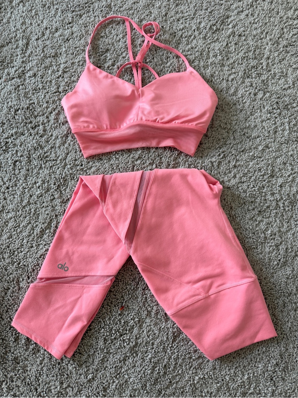 ALO Yoga Kids Coral Pink Leggings with Matching Sports Bra